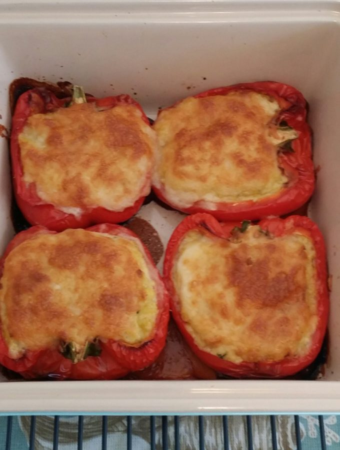 Corn Soufflé Stuffed Red Bell Peppers